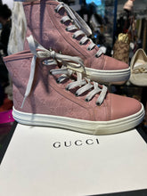 Load image into Gallery viewer, GUCCI Pink canvas Hi-Top Logo sneaker, Size 35 AS IS
