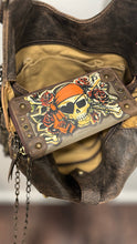 Load image into Gallery viewer, Isabella Fiore Dark Brown Leather Tatoo Print Size Large Embellished Purse, matching wallet included