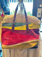Load image into Gallery viewer, Coach blue,green & purple Suede & leather Patchwork monogram lining Tote Purse, Gently Worn