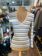 Load image into Gallery viewer, Veronica Beard white, green & pink Viscose blend striped Longsleeve Top, Size S