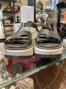 Robert Clergerie Black & Gray Leather Platform Sandal, Size 39.5