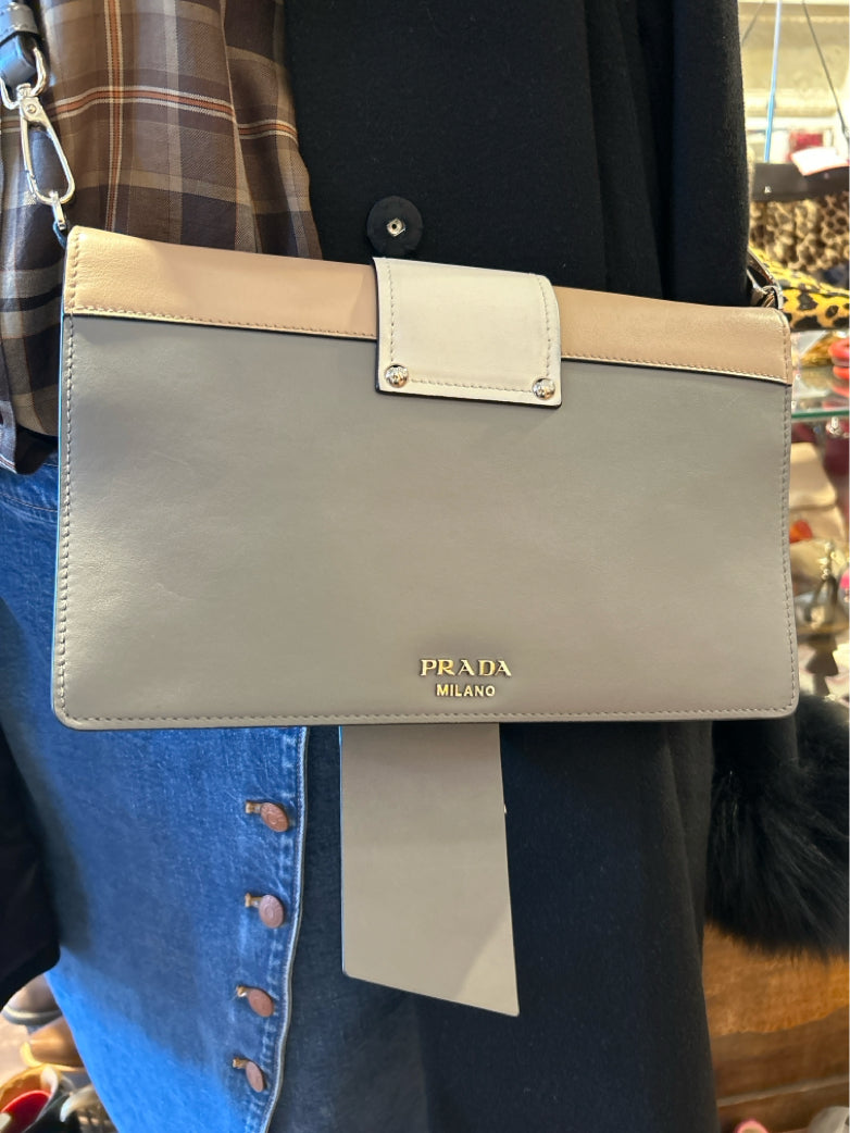 Prada white, beige, grey silver hardware Size rectangle crossbody