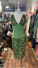 Load image into Gallery viewer, Jean P.Gaultier Soleil Green Polymide Floral ruched Sleeveless Dress, Size M