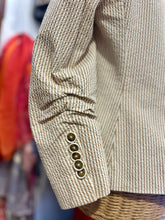Load image into Gallery viewer, Veronica Beard White & beige Cotton Blend Stripe Blazer cinched sleeves Jacket