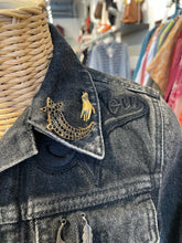 Load image into Gallery viewer, Marc Jacobs Black Cotton Denim Cropped "Disney" embellished Jacket, Size S