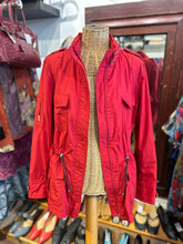 Load image into Gallery viewer, Burberry Red Poly waterproof Zip Up cinched detail Jacket, Gently Worn, Size L