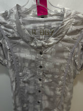 Load image into Gallery viewer, R867 Grey and white 100% cotton Squares utility style Bubble Hem Dress, Size 40