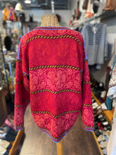 Load image into Gallery viewer, Oleana Red Wool floral & abstract purple lining Sweater, Size L