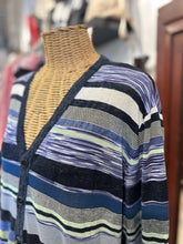 Load image into Gallery viewer, Missoni Navy & purple cotton & linen stripes lightweight Button Up Sweater