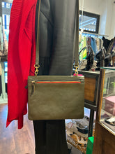 Load image into Gallery viewer, Clare V. Olive Green Leather zipper Size Small Cross body Purse