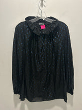 Load image into Gallery viewer, AKRIS black & blue Viscose metallic dot Longsleeve sheer Top, Size 14