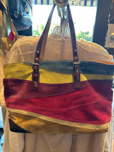 Load image into Gallery viewer, Coach blue,green & purple Suede & leather Patchwork monogram lining Tote Purse, Gently Worn
