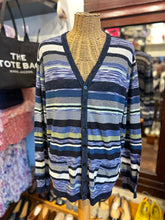 Load image into Gallery viewer, Missoni Navy & purple cotton & linen stripes lightweight Button Up Sweater