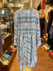 Grizas Blue/White Linen Plaid Button Down Dress, Size M