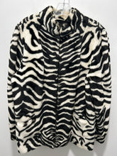 Load image into Gallery viewer, Lilli Ann Black & White acrylic & cotton Zebra Print w/zipper front Leather accent VINTAGE Coat, Size M/L
