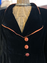 Load image into Gallery viewer, ff collection Black & Orange Rayon & Silk velvet button close Blazer