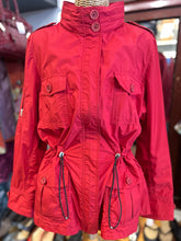 Load image into Gallery viewer, Burberry Red Poly waterproof Zip Up cinched detail Jacket, Gently Worn, Size L