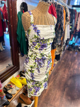 Load image into Gallery viewer, Dolce & Gabbana White & Purple Silk Floral ruched Dress, Size 44