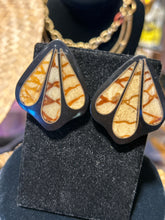 Load image into Gallery viewer, Vintage brown & black bamboo resin statement earrings & Necklace Set