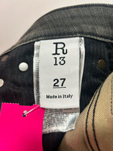 Load image into Gallery viewer, R13 Dark Wash assym. button Distressed Skinny Jeans, Size 27