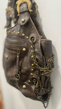 Load image into Gallery viewer, Isabella Fiore Dark Brown Leather Tatoo Print Size Large Embellished Purse, matching wallet included