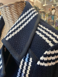 Veronica Beard Navy & White Knit Stripe Side Zipper Blazer, Size S