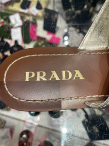 Prada Silver/Brown Leather Flip Flop, Size 39