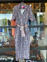 Load image into Gallery viewer, Chufy Blue &amp; Orange Cotton Blend Floral Belted Jumpsuit, Size M
