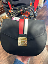 Load image into Gallery viewer, FURLA Black/Red/Beige Nylon Stripe crossbody Purse