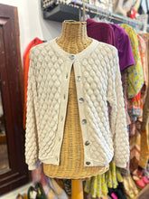Load image into Gallery viewer, IVKO White Cotton Button Up bubble knit Sweater