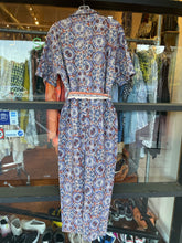 Load image into Gallery viewer, Chufy Blue &amp; Orange Cotton Blend Floral Belted Jumpsuit, Size M

