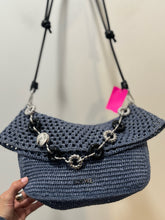 Load image into Gallery viewer, LOEWE Dusty Blue Raffia Woven Size Medium Multi strap option Purse