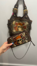 Load image into Gallery viewer, Isabella Fiore Dark Brown Leather Tatoo Print Size Large Embellished Purse, matching wallet included