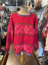 Load image into Gallery viewer, Oleana Red Wool floral & abstract purple lining Sweater, Size L
