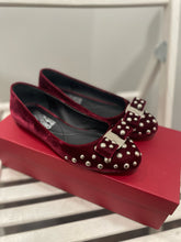 Load image into Gallery viewer, Ferragamo ruby red Velvet studded flats, Size 6/7 W/Box