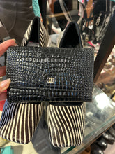 Load image into Gallery viewer, CHANEL Black Reptile leather tri-fold Wallet, Rare & Vintage AS IS condition