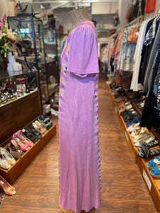 Raquel Allegra Pink & Orange Cotton Tie Dye Maxi Slit Detail Dress, Size 1=Small