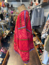 Load image into Gallery viewer, Oleana Red Wool floral & abstract purple lining Sweater, Size L