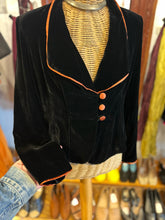 Load image into Gallery viewer, ff collection Black & Orange Rayon & Silk velvet button close Blazer