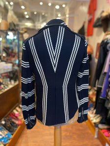 Veronica Beard Navy & White Knit Stripe Side Zipper Blazer, Size S