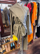Load image into Gallery viewer, EAVES Khaki cotton & poly belted thick scarf included Jacket, Size S NWT