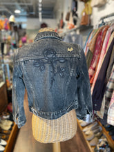 Load image into Gallery viewer, Marc Jacobs Black Cotton Denim Cropped "Disney" embellished Jacket, Size S