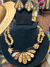 Load image into Gallery viewer, Vintage brown & black bamboo resin statement earrings & Necklace Set