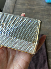 Load image into Gallery viewer, Judith Leiber Gold swarovski crystals Mini evening purse w/chain strap, AS IS missing crystals, duster included