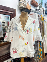 Load image into Gallery viewer, Caroline Constas White Linen embroidered button down short sleeve Top