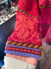 Load image into Gallery viewer, Oleana Red Wool floral & abstract purple lining Sweater, Size L