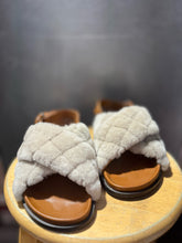 Load image into Gallery viewer, Aquatalia white & camel Calf fur sandal W/Duster Sandal, Size 9