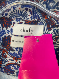 Chufy Blue & Orange Cotton Blend Floral Belted Jumpsuit, Size M