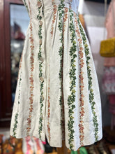 Load image into Gallery viewer, Vintage beige & green Blend Floral Stripes button back Dress
