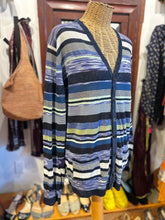 Load image into Gallery viewer, Missoni Navy & purple cotton & linen stripes lightweight Button Up Sweater